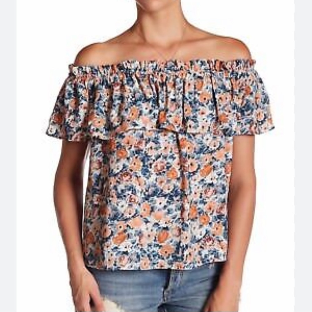 Current/Elliott The Ruffle Top Dusty Bowl Floral Off- Shoulder Size 1